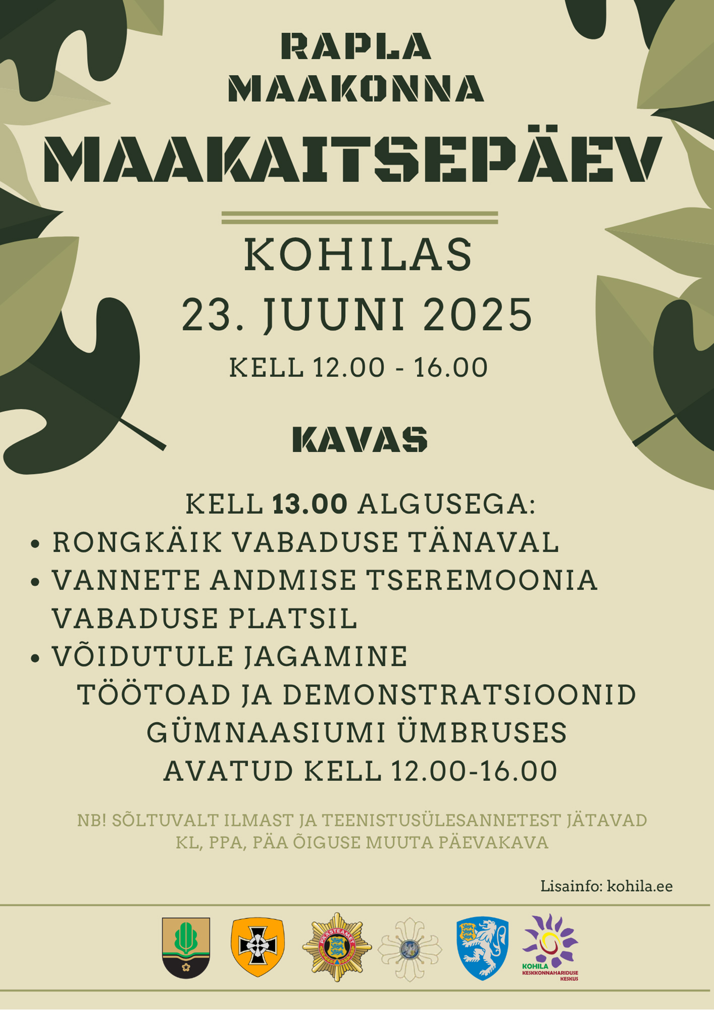 Rapla maakonna Maakaitsepäev toimub Kohilas 23. juunil kell 12-16