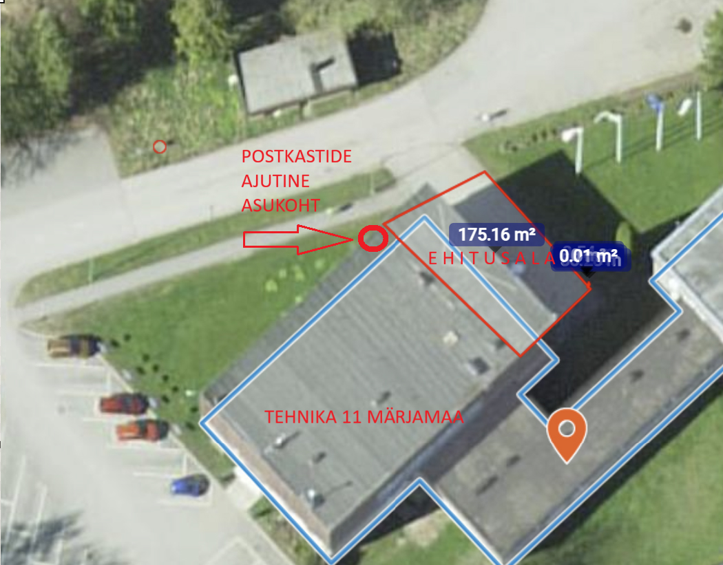 Postkastide asukoht vallamaja peasissepääsu remondi ajal - Tehnika tänava poolsel küljel