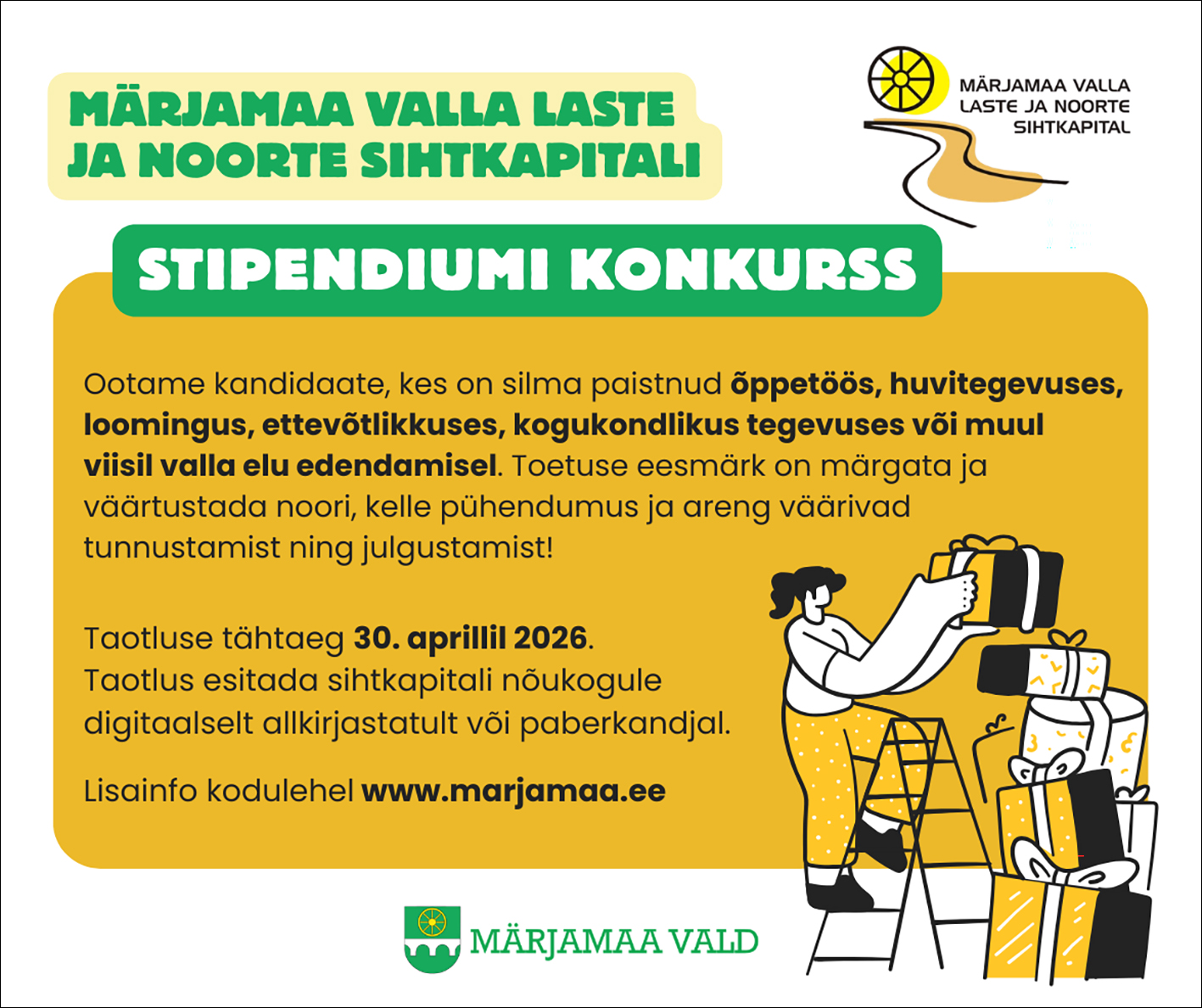 Laste ja noorte sihtkapitali stipendiumi konkursi plakat